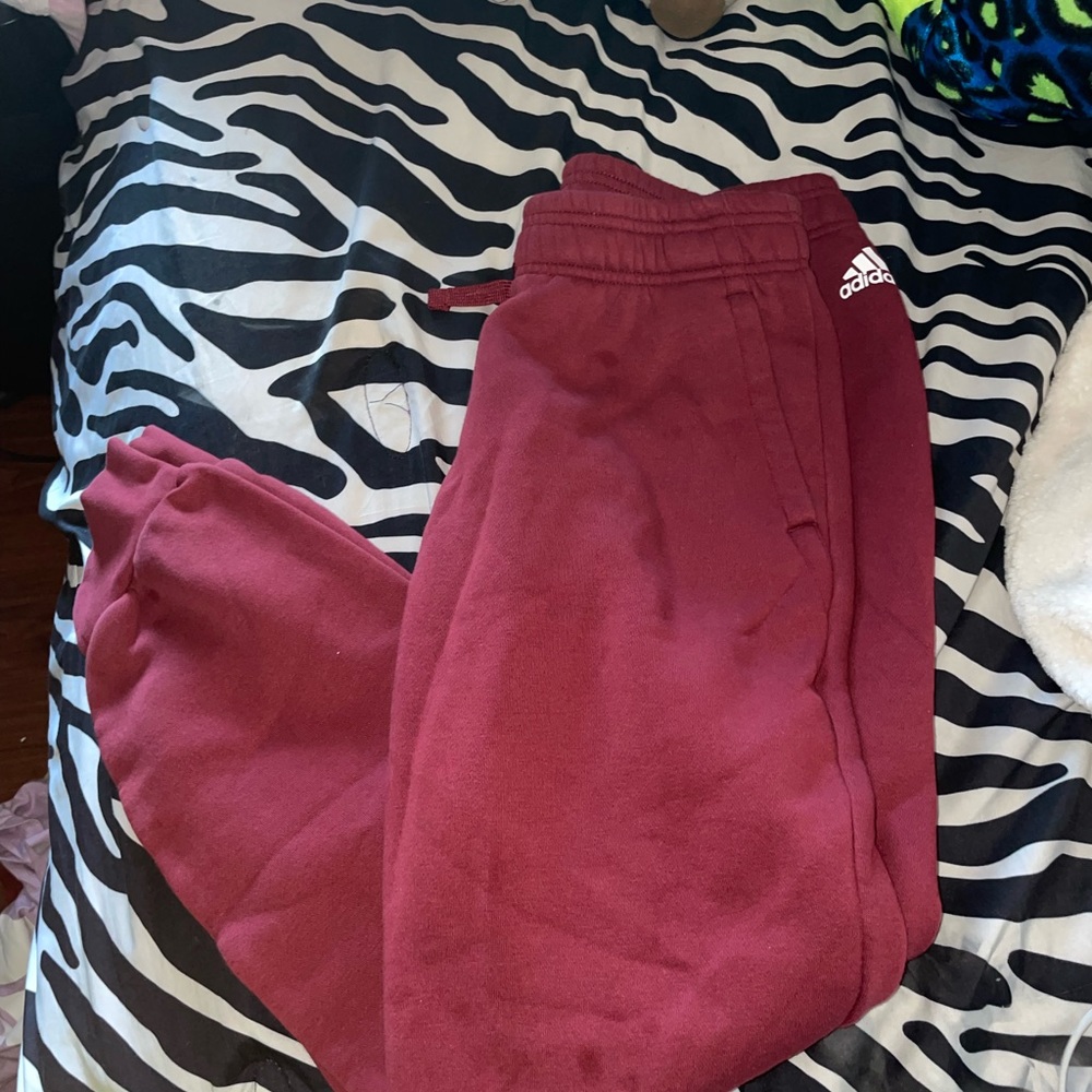 Burgundy adidas sweatpants